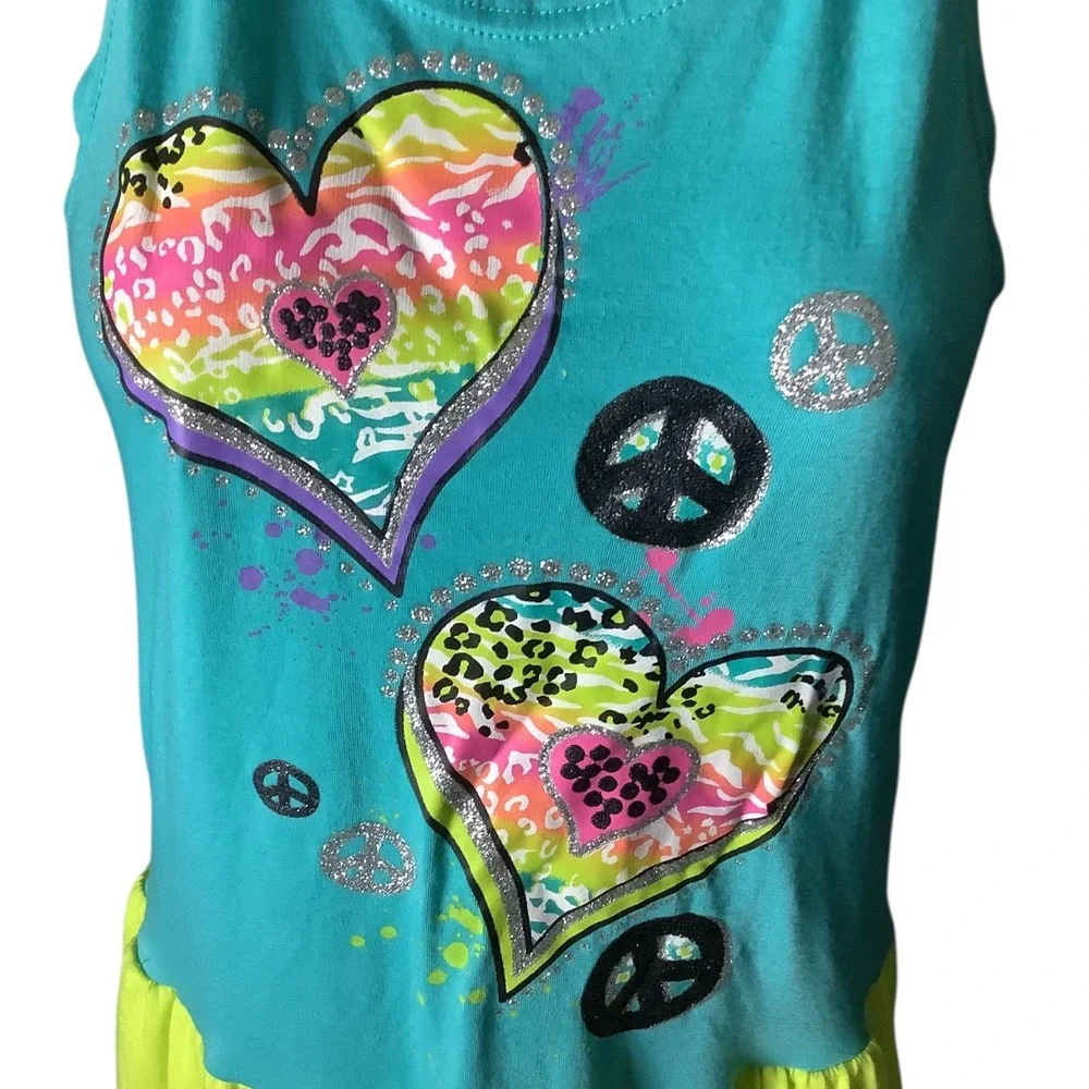 Piper Girls Hearts Peace Sign Graphic‎ Dress Size L 10/12 Multicolor